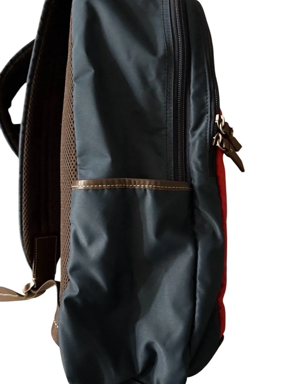 Coach Red and Navy Men's Backpack with Brown Leather Trim